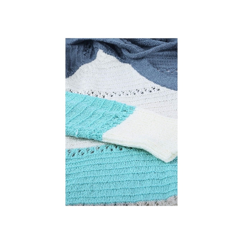 Women's Lightweight Color Block Hooded Sweater Large Knit Eyelet Pullover Soft - Picture 3 of 16